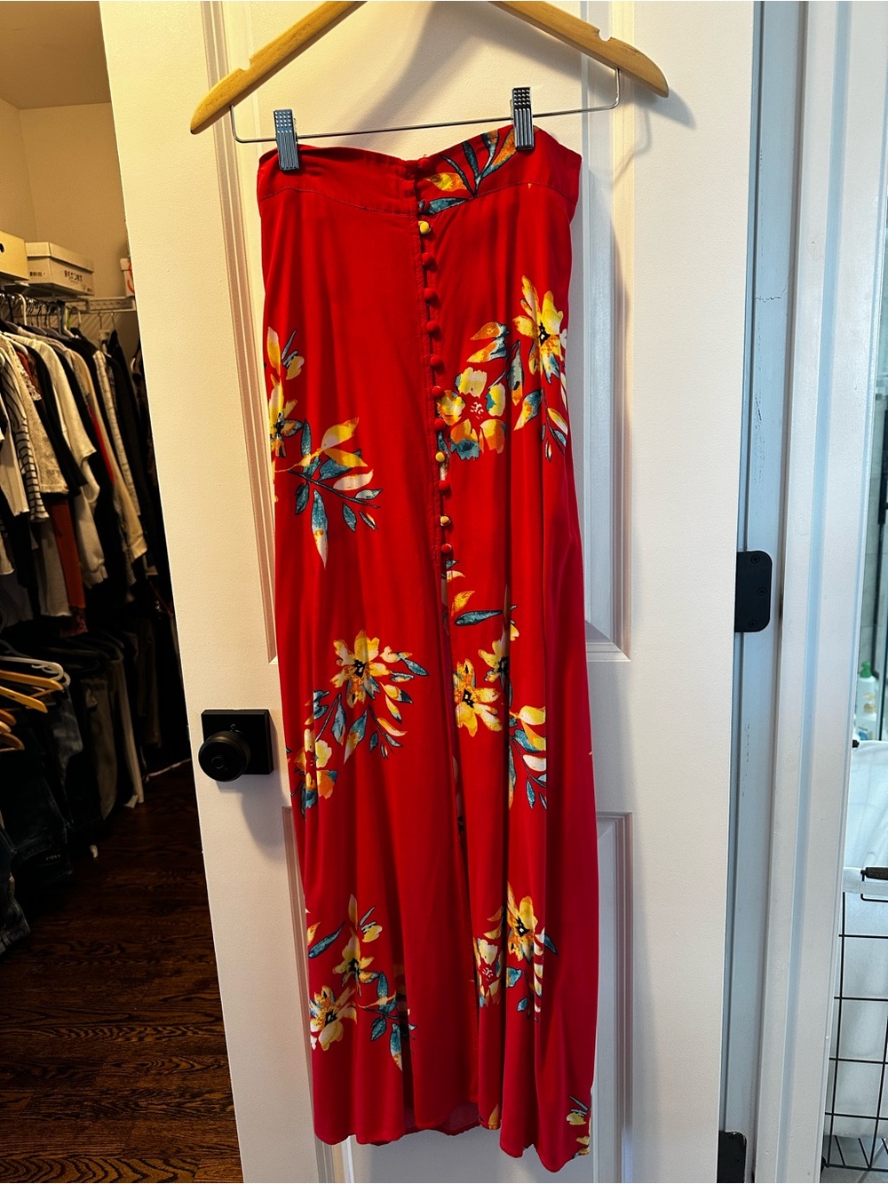 Express Red Tropical Print Maxi Skirt